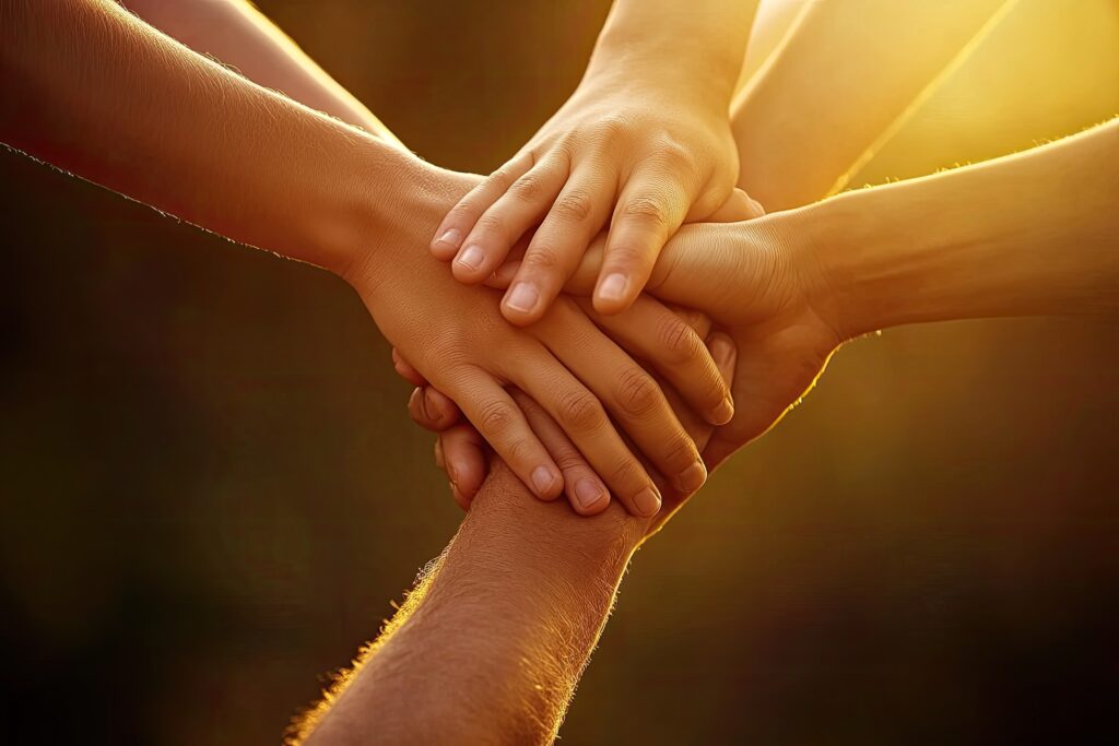 People stacking hands all together