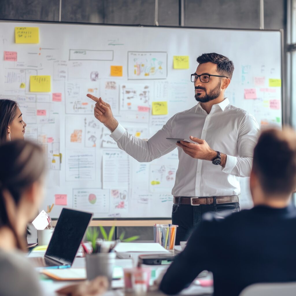 Young indian explaining project plan in office